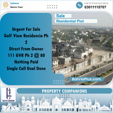 Residential Plot for Sale in Golf Phase 2 -  Bahria Town, Lahore - (BP-173350)