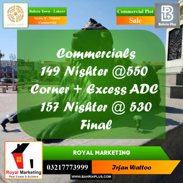 Commercial Plot for Sale in Sector E - Nishtar Commercial -  Bahria Town, Lahore - (BP-173358)