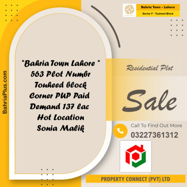Residential Plot for Sale in Sector F - Tauheed Block -  Bahria Town, Lahore - (BP-173413)