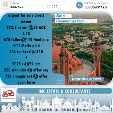 Residential Plot for Sale in Sector B - Safari Villas -  Bahria Town, Lahore - (BP-173457)