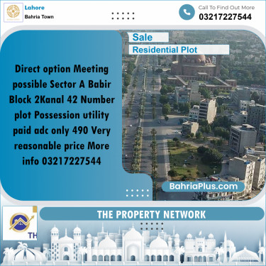 Residential Plot for Sale in Sector A - Babar Block -  Bahria Town, Lahore - (BP-173500)
