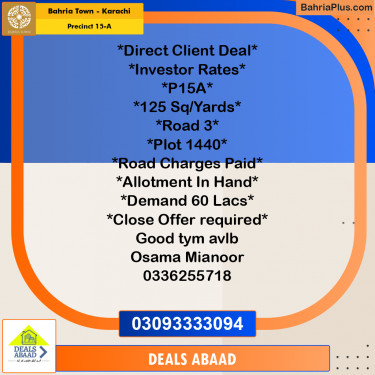 125 Sq. Yards Residential Plot for Sale in Precinct 15-A -  Bahria Town, Karachi - (BP-173565)