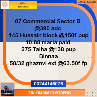Residential Plot for Sale in Sector D MB Commercial -  Bahria Town, Lahore - (BP-173728)