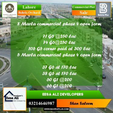 Commercial Plot for Sale in Phase 4 - G6 Commercial -  Bahria Orchard, Lahore - (BP-173737)