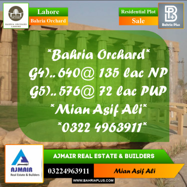 Residential Plot for Sale in Phase 4 - G4 Block -  Bahria Orchard, Lahore - (BP-173751)
