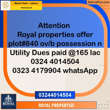 Residential Plot for Sale in Overseas B -  Bahria Town, Lahore - (BP-173775)