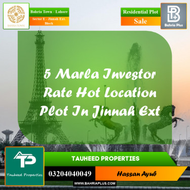 Residential Plot for Sale in Sector E - Jinnah Ext. Block -  Bahria Town, Lahore - (BP-173778)