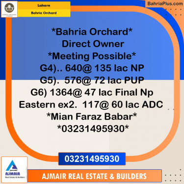 Residential Plot for Sale in Phase 4 - G4 Block -  Bahria Orchard, Lahore - (BP-173799)