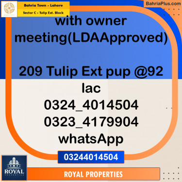 Residential Plot for Sale in Sector C - Tulip Ext. Block -  Bahria Town, Lahore - (BP-173810)