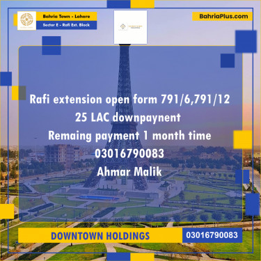Residential Plot for Sale in Sector E - Rafi Ext. Block -  Bahria Town, Lahore - (BP-173813)