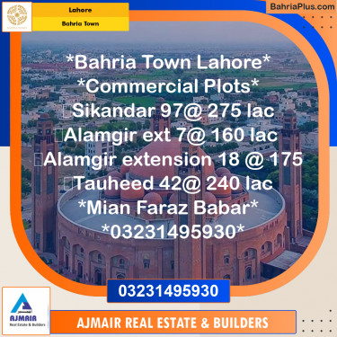Commercial Plot for Sale in Sector F - Sikander Block -  Bahria Town, Lahore - (BP-173829)