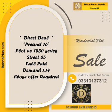 250 Sq. Yards Residential Plot for Sale in Precinct 16 -  Bahria Town, Karachi - (BP-173831)