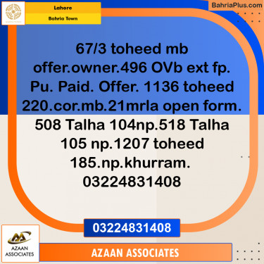 Residential Plot for Sale in Sector F - Tauheed Block -  Bahria Town, Lahore - (BP-173846)