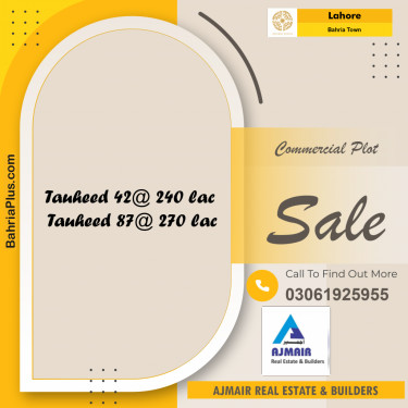 Commercial Plot for Sale in Sector F - Tauheed Block -  Bahria Town, Lahore - (BP-173887)