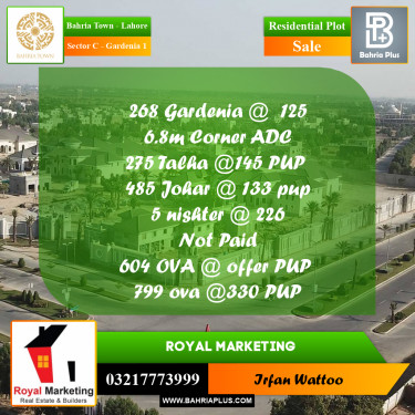 Residential Plot for Sale in Sector C - Gardenia 1 -  Bahria Town, Lahore - (BP-173935)