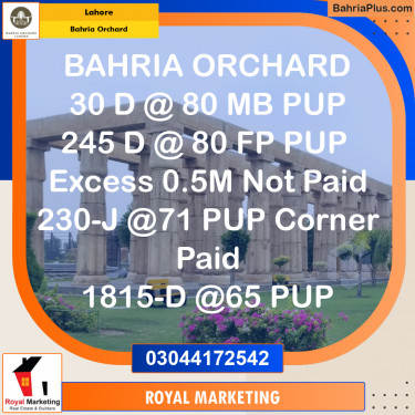 Residential Plot for Sale in Phase 2 - D Block -  Bahria Orchard, Lahore - (BP-174008)