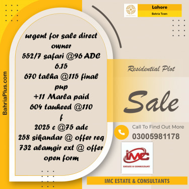 Residential Plot for Sale in Sector B - Safari Villas -  Bahria Town, Lahore - (BP-174063)