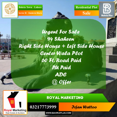 Residential Plot for Sale in Sector B - Shaheen Block -  Bahria Town, Lahore - (BP-174075)