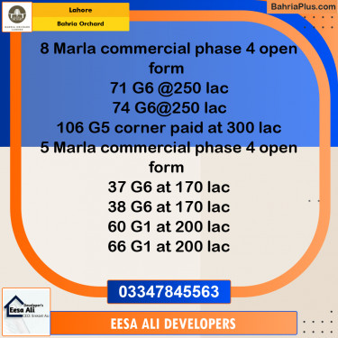 Commercial Plot for Sale in Phase 4 - G6 Block -  Bahria Orchard, Lahore - (BP-174134)