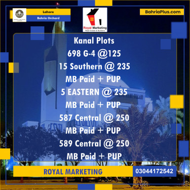 Residential Plot for Sale in Phase 4 - G4 Block -  Bahria Orchard, Lahore - (BP-174143)