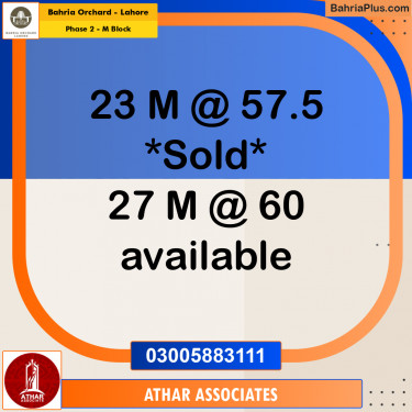 Residential Plot for Sale in Phase 2 - M Block -  Bahria Orchard, Lahore - (BP-174167)