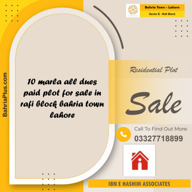 Residential Plot for Sale in Sector E - Rafi Block -  Bahria Town, Lahore - (BP-174331)