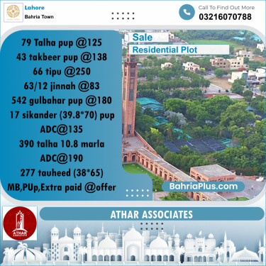 Residential Plot for Sale in Sector F - Talha Block -  Bahria Town, Lahore - (BP-174375)