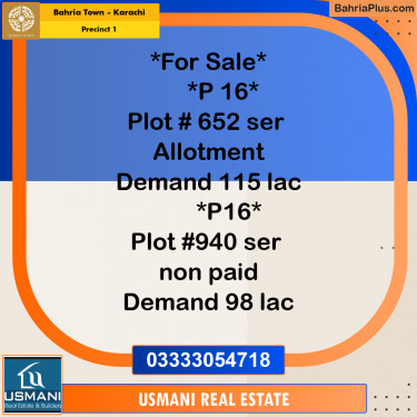 250 Sq. Yards Residential Plot for Sale in Precinct 1 -  Bahria Town, Karachi - (BP-174394)