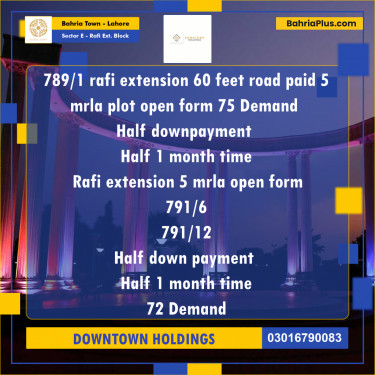 Residential Plot for Sale in Sector E - Rafi Ext. Block -  Bahria Town, Lahore - (BP-174421)