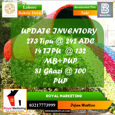 Residential Plot for Sale in Sector F - Tipu Sultan Block -  Bahria Town, Lahore - (BP-174448)