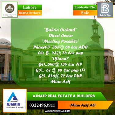 Residential Plot for Sale in Phase 3 -  Bahria Orchard, Lahore - (BP-174482)