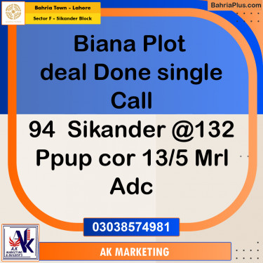 Residential Plot for Sale in Sector F - Sikander Block -  Bahria Town, Lahore - (BP-174508)