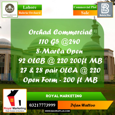 Commercial Plot for Sale in Phase 4 - G5 Block -  Bahria Orchard, Lahore - (BP-174524)