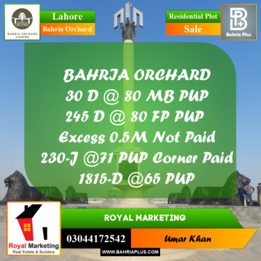 Residential Plot for Sale in Phase 2 - D Block -  Bahria Orchard, Lahore - (BP-174539)