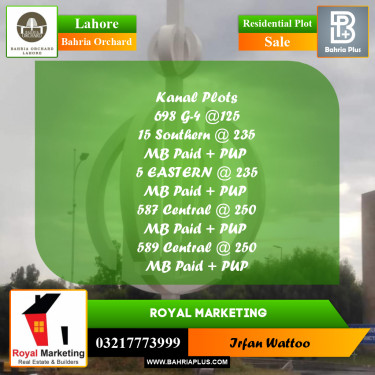 Residential Plot for Sale in Phase 1 - Southern District -  Bahria Orchard, Lahore - (BP-174553)