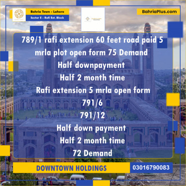 Residential Plot for Sale in Sector E - Rafi Ext. Block -  Bahria Town, Lahore - (BP-174587)