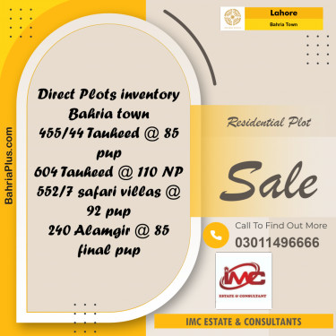 Residential Plot for Sale in Sector F - Tauheed Block -  Bahria Town, Lahore - (BP-174639)