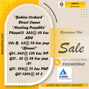 Residential Plot for Sale in Phase 4 - G3 Block -  Bahria Orchard, Lahore - (BP-174678)