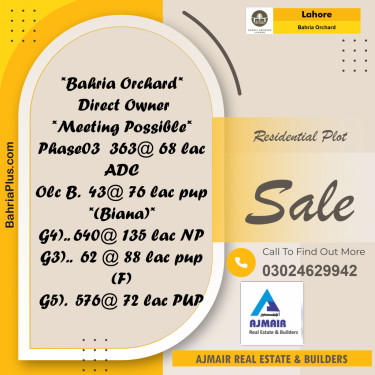 Residential Plot for Sale in Phase 4 - G3 Block -  Bahria Orchard, Lahore - (BP-174682)