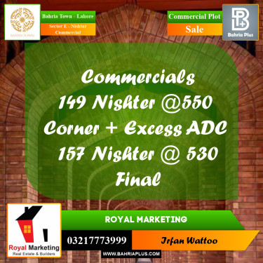 Commercial Plot for Sale in Sector E - Nishtar Commercial -  Bahria Town, Lahore - (BP-174712)