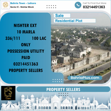 Residential Plot for Sale in Sector E - Nishtar Block -  Bahria Town, Lahore - (BP-174841)