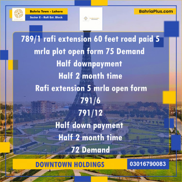 Residential Plot for Sale in Sector E - Rafi Ext. Block -  Bahria Town, Lahore - (BP-174885)