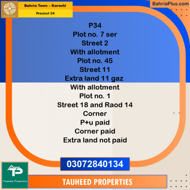 250 Sq. Yards Residential Plot for Sale in Precinct 34 -  Bahria Town, Karachi - (BP-174887)