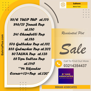 Residential Plot for Sale in Sector C - Tulip Block -  Bahria Town, Lahore - (BP-174918)