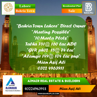 Residential Plot for Sale in Sector F - Talha Block -  Bahria Town, Lahore - (BP-174946)