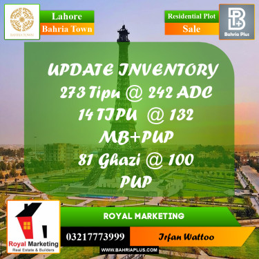 Residential Plot for Sale in Sector F - Tipu Sultan Block -  Bahria Town, Lahore - (BP-174967)