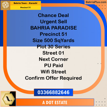 500 Sq. Yards Residential Plot for Sale in Precinct 51 -  Bahria Town, Karachi - (BP-175066)