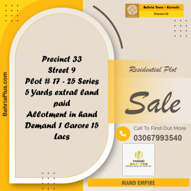Residential Plot for Sale in Precinct 33 -  Bahria Town, Karachi - (BP-175215)