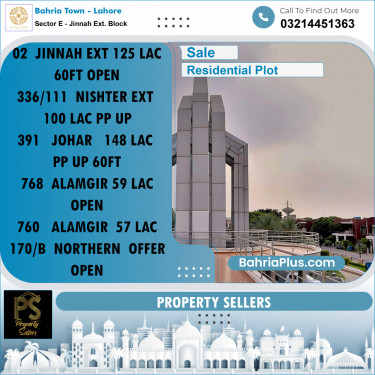 Residential Plot for Sale in Sector E - Jinnah Ext. Block -  Bahria Town, Lahore - (BP-175229)