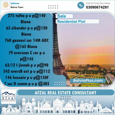 Residential Plot for Sale in Sector F - Talha Block -  Bahria Town, Lahore - (BP-175264)